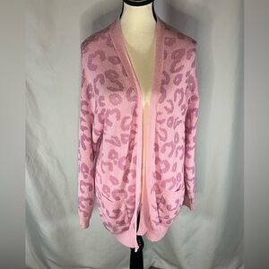 Hayden Los Angeles Leopard Print Open Front Cardigan Sweater w/Front Pockets